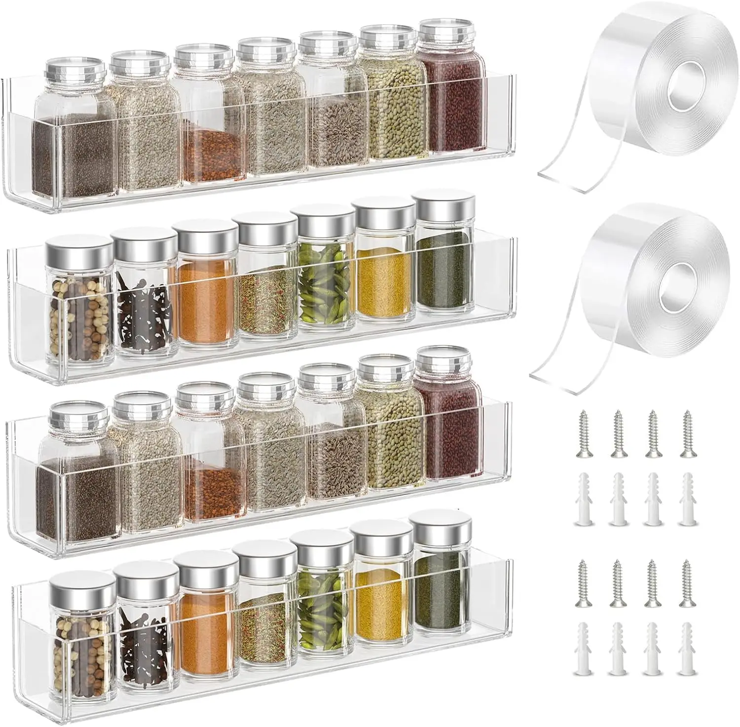 

Adhesive Acrylic Spice Rack Organizer for Wall with 2 Nano Double Sided Tape, Spice Shelf Organization for Kitchen Cabin