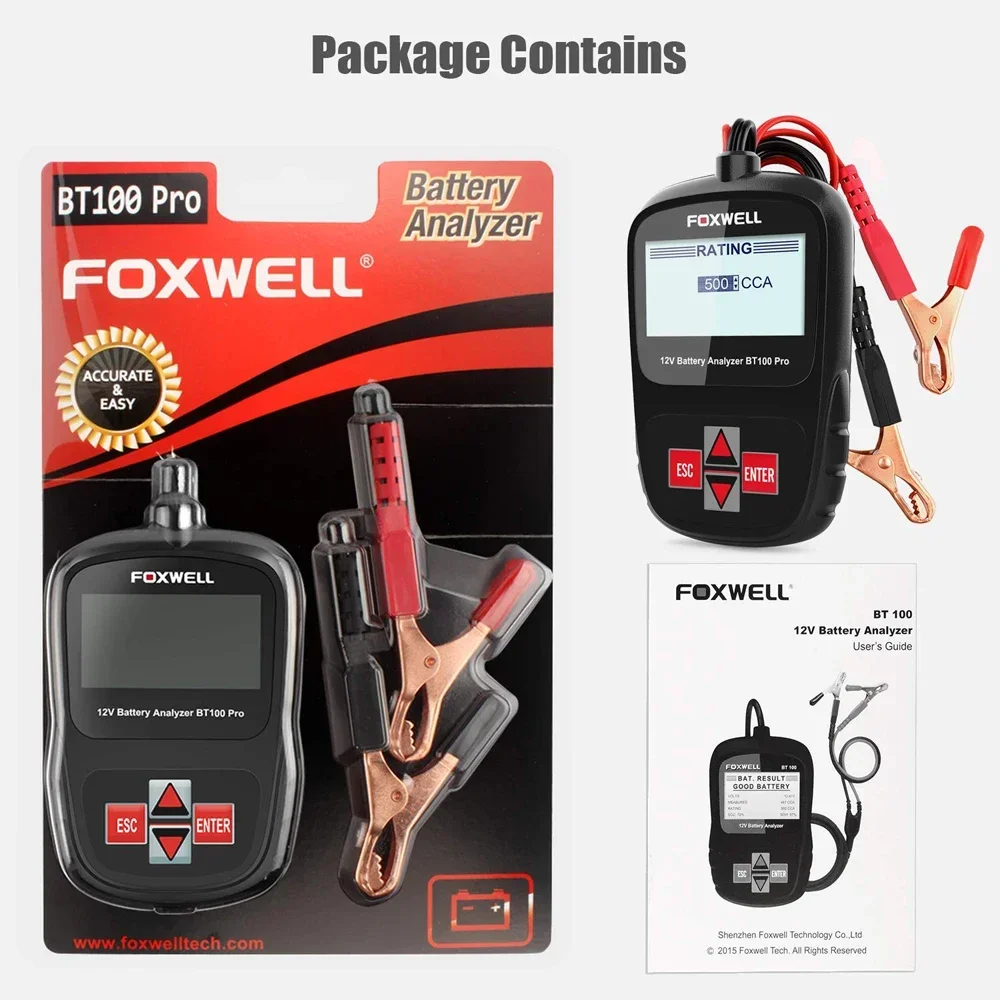 Best FOXWELL BT100 Pro 12V Car Battery Tester For Flooded AGM GEL 100 to 1100CCA 200AH Battery Health Analyzer Diagnostic Tool