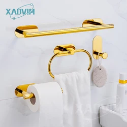 Glossy Gold 304 Stainless Steel Towel Bar No Drilling Paper Holder Self-adhesive Towel Ring Robe Hook Bathroom Accessories Set