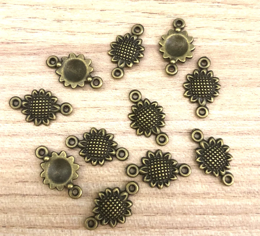 

35pcs 10mm Alloy metal antiqued bronze color sunflower connectors HWEF3411 making accessories
