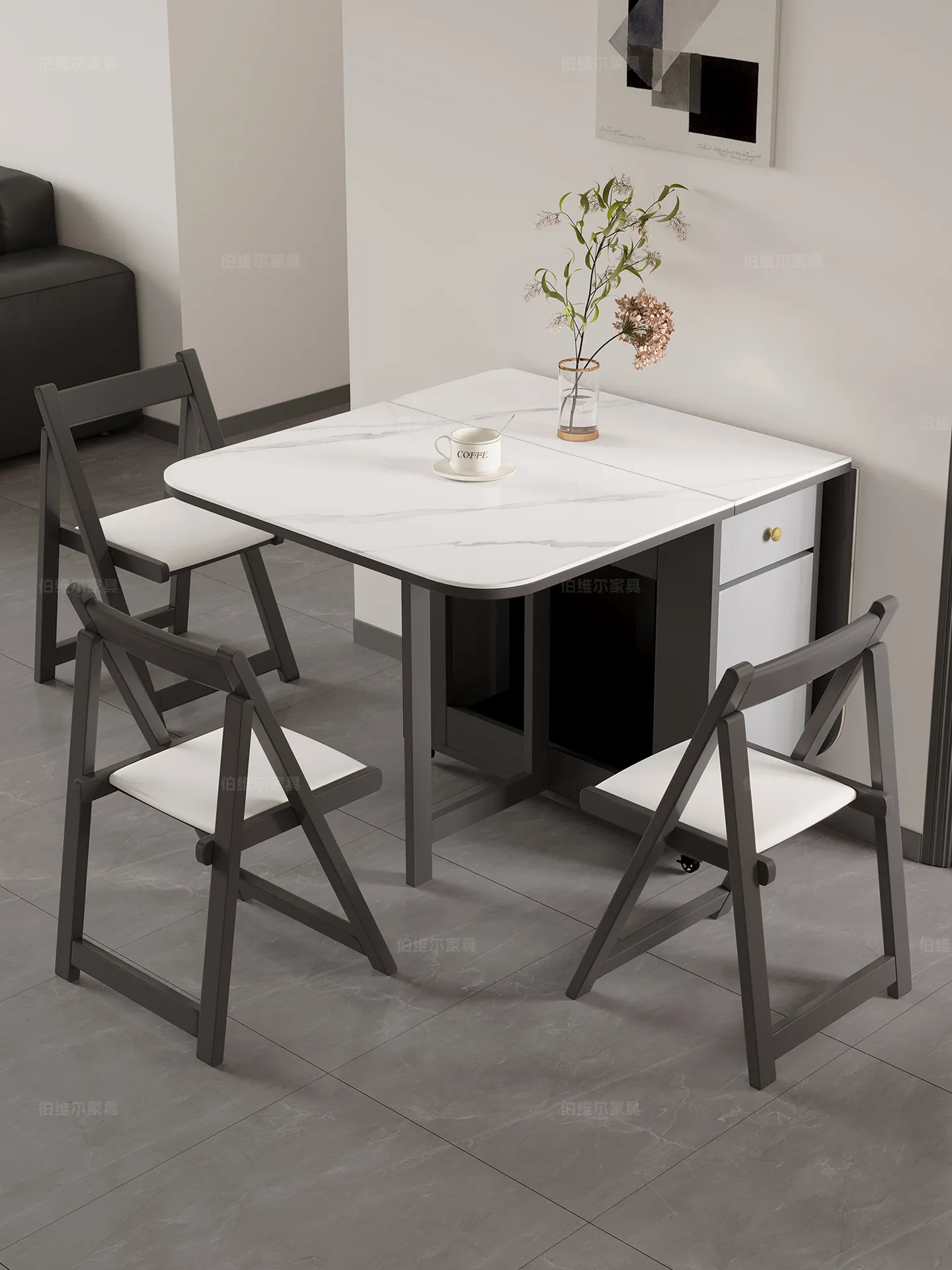 Slate dining table Multifunctional invisible foldable combination Small apartment household retractable rectangular table