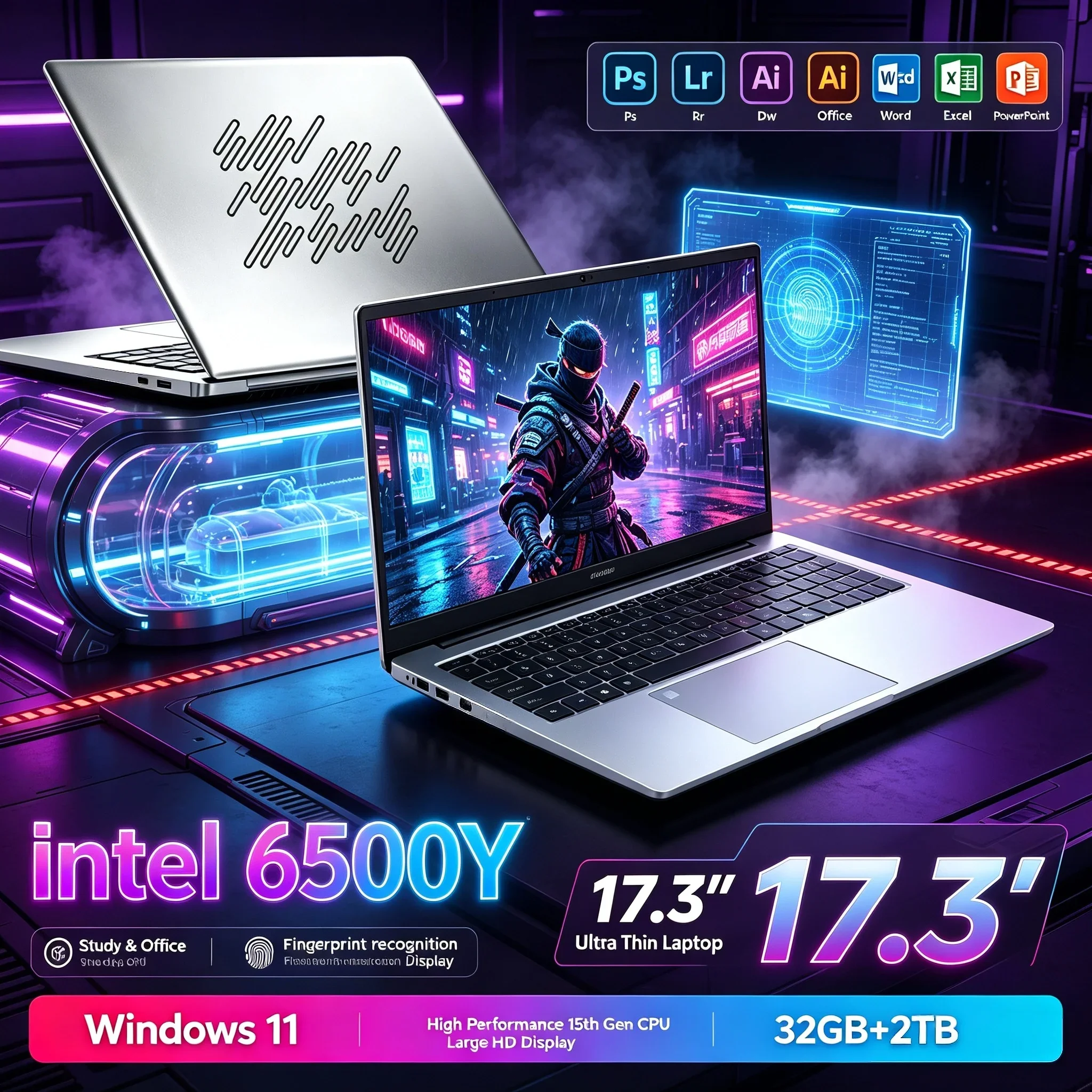 New 17.3'' Notebook Laptop PC Intel 6500Y 32GB RAM 2TB SSD Win11 WiFi6 BT5.2 Portable Big Display Computer For Office Work Home