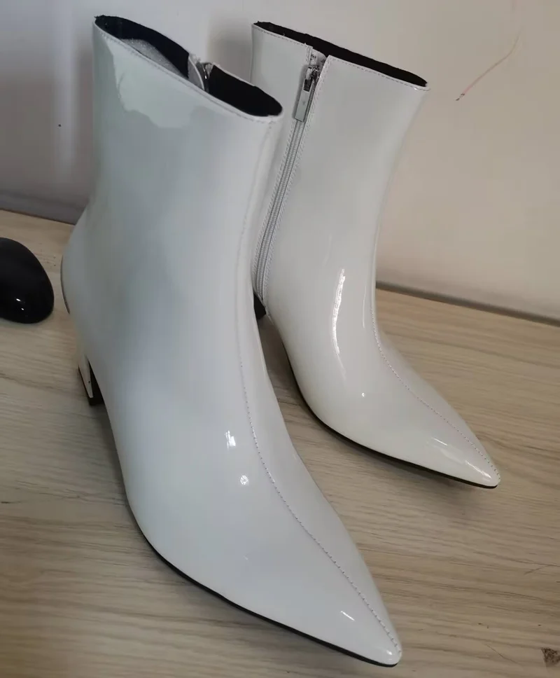 New Fashion White Boots For Man High Quality Patent Leather Boots Men High Heel Boots Pointed Toe Dress Shoes