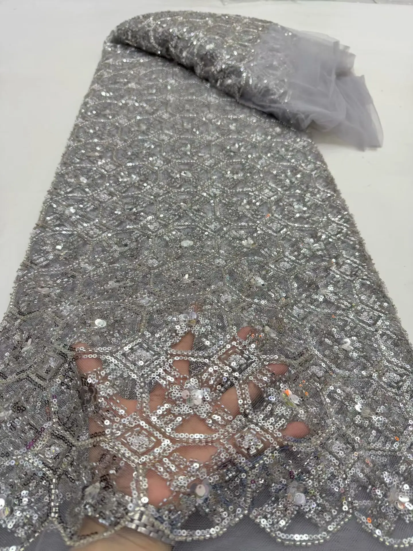 

Нигерийское кружево Анкара, 5 ярдов, тюлевая ткань с бисером и пайетками для свадебных платьев, африканских вечерних нарядов и костюмов подружек невесты 2026