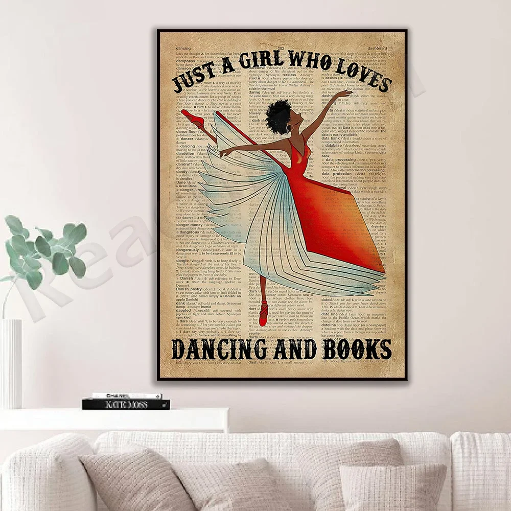 Amante de livros é apenas uma garota que adora dançar e livros pôster sem moldura, pôster de leitura de amor, decoração de balé de amor presente de impressão em tela