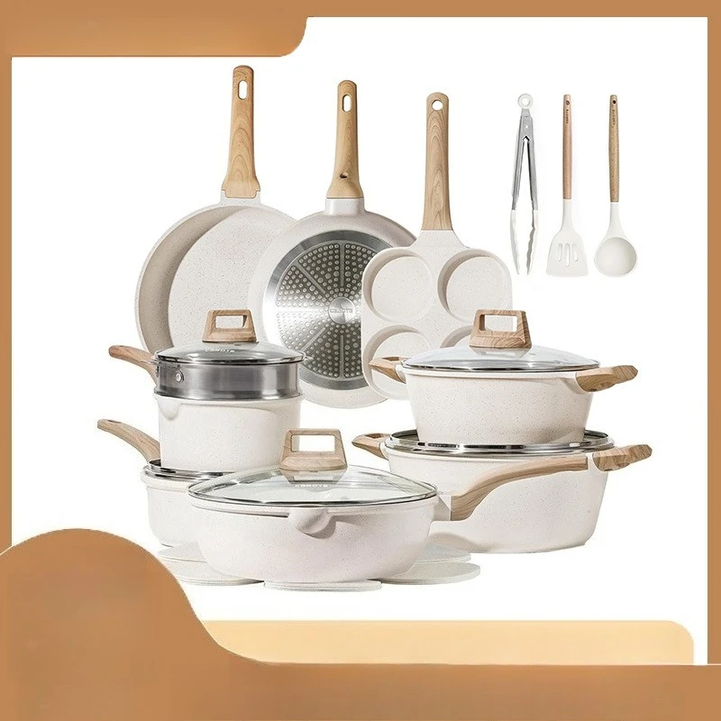 Granite Non-stick 17-Piece Cookware Set, Frying Pan & Wok Complete Kitchen Pots Pans Household Cooking Kit