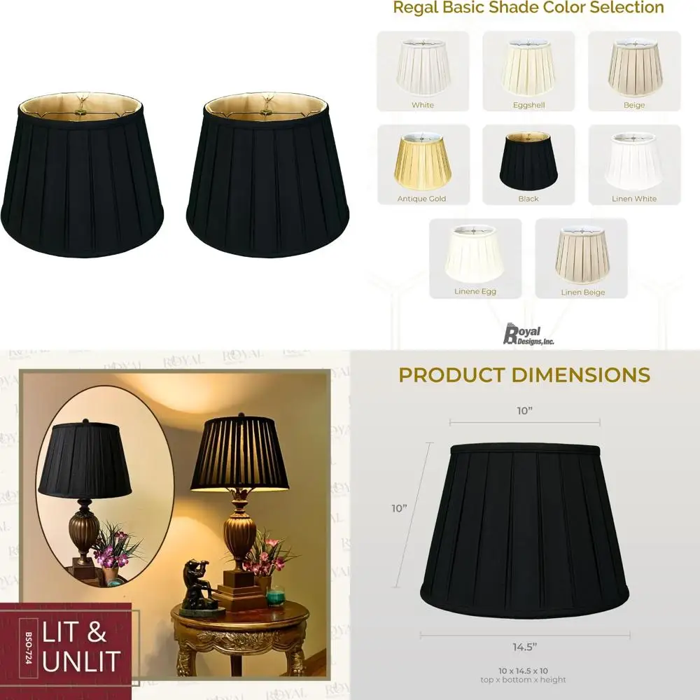 

Empire English Pleat Round Basic Lampshades - Black and Gold, 10 x 14.5 x 10 Inches, Set of 2, Elegant Lighting Accessories