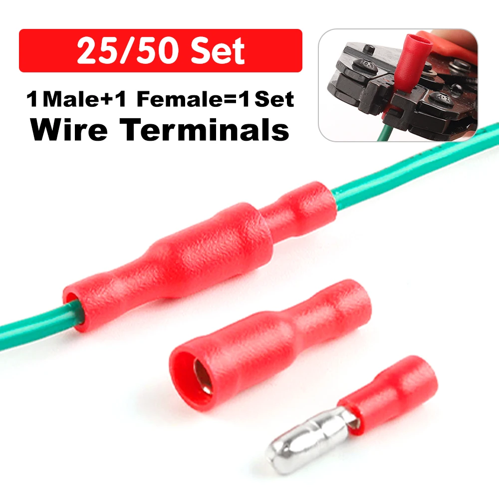 25/50PCS Electrical Cable Crimp Terminals Isolated Bullet Wire Connectors Butt Splice Cable Accessories Quick Wiring Terminal