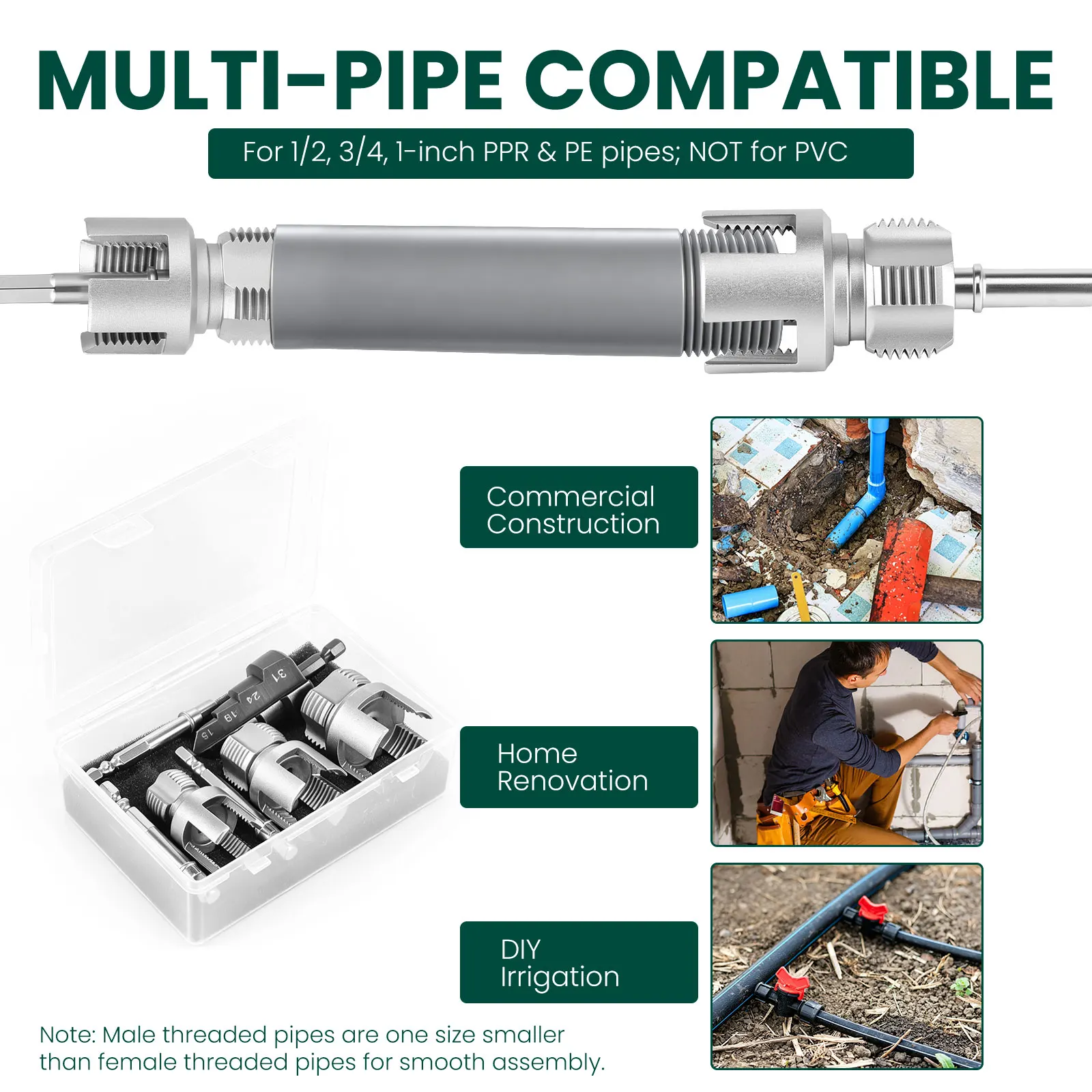 Pipe Threading Kit Burr Free Step Drill Bit Alloy Steel Hex Shank Tube Thread Cutter Set for 1/2 3/4 1 Inch PPR PE Plumbing view 6