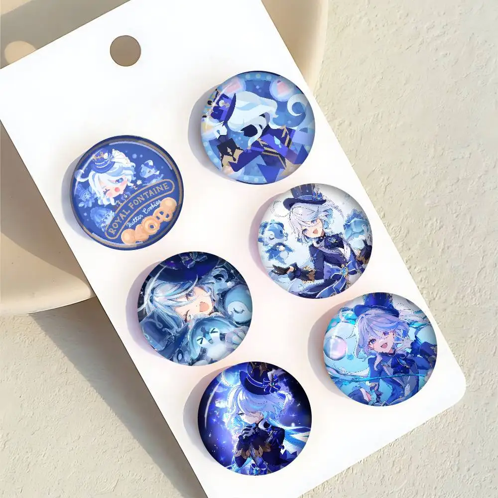 Genshin Impact Furina game Foutiane Figure Icon Badge Handmade Tinplate Brooch For Backpack Clothes Chest Ornament Gifts