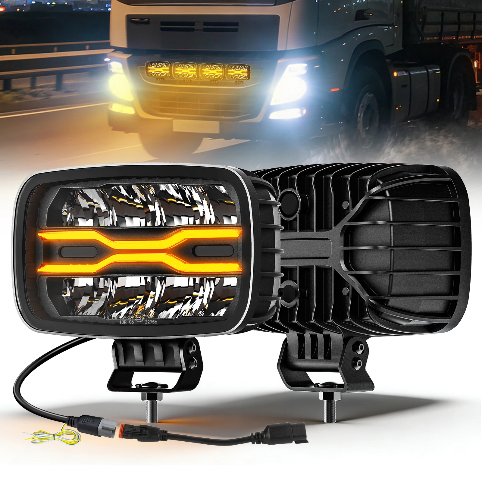 

HAOLIDE LED Work Lights 10inch 80000LM White Amber DRL LED Auxiliary Driving Light for Tractor Truck off-road use Car 12V 24V