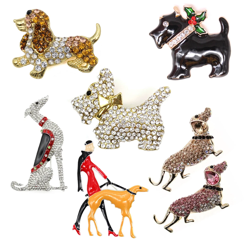 Mix Style Fashion Jewelry Crystal Rhinestone Brooch Animal Greyhound Hound Dog Puppy Brooches Pin