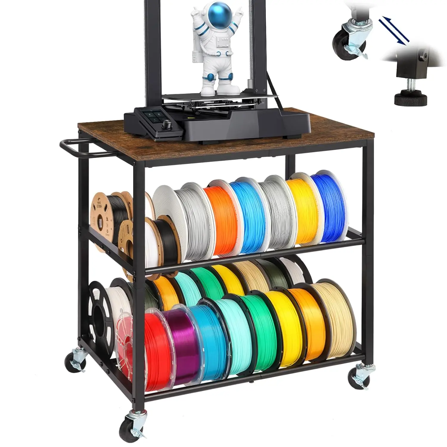 

Sturdy Wooden 3D Printer Stand with Filament Storage Rack, Holds 32 Spools & Accessories, Rolling Cart for Studio Office
