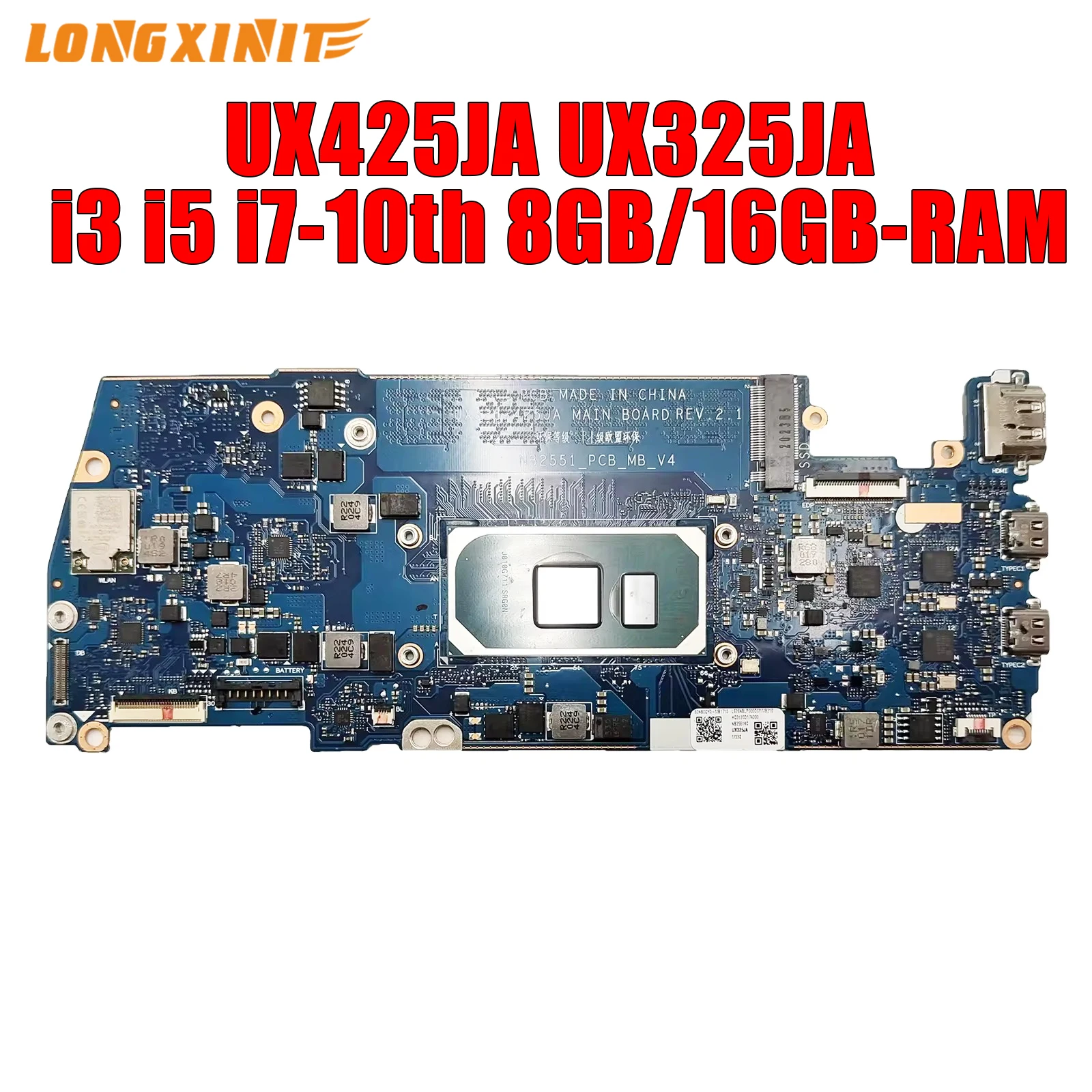 

UX425JA UX325JA материнская плата для ASUS ZenBook 14 13 S, U4700JA, BX425JA,BX325JA, материнская плата для ноутбука. i3 i5 i7-10Th.8GB/16GB-RAM.