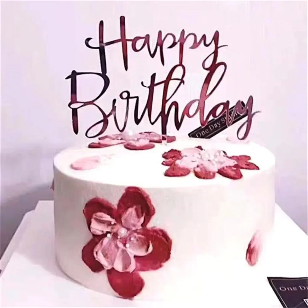 เค้ก Toppers อุปกรณ์ตกแต่ง Rose Gold เค้กวันเกิดแฮปปี้ Topper อะคริลิค Cupcake Topper สําหรับ Boys Birthday Party ถ้วย