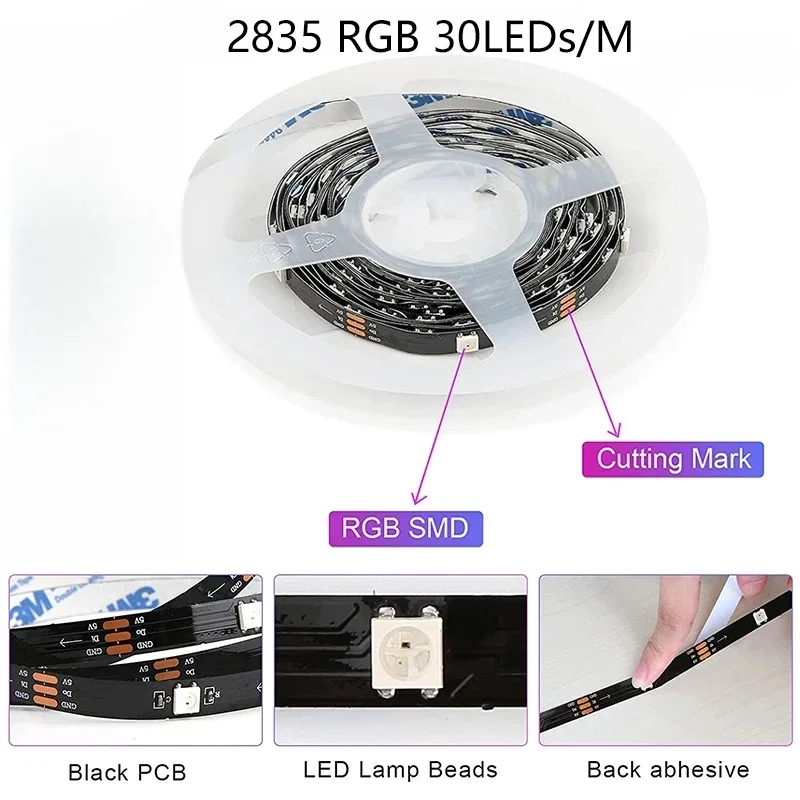 LED-Lichtstreifen mit Musik-Synchronisation, Farbwechsel RGB LED-Licht, Smart App & Fernbedienung, Flexibles Lampenband für Party-Raumdekoration – Detail 7