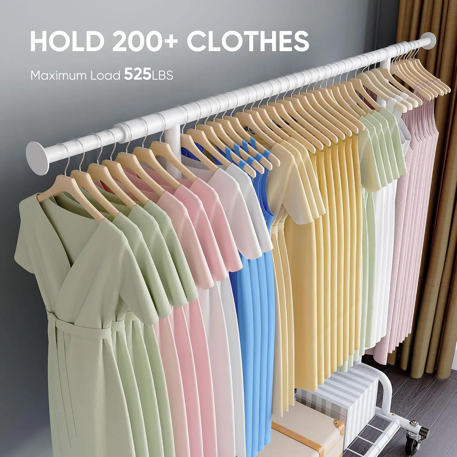 Clothing Garment Rack Capacity 525LBS Collapsible Clothes Rack