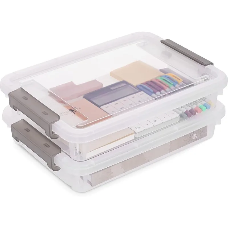 

Citylife 2PCS Plastic Storage Bins, Stackable Portable Project Case Clear File Box, Versatile Craft Storage for Office, Kitchen,