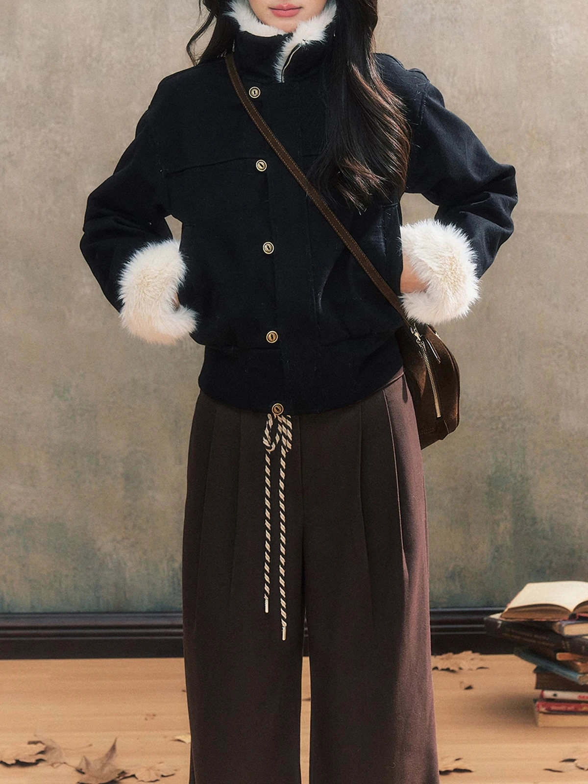 الأمريكية الرجعية الراقية فرو الضأن طوق المرأة سليم صالح ort Jaet الخريف الشتاء تصميم تحسس تخفيف Sle لون نقي