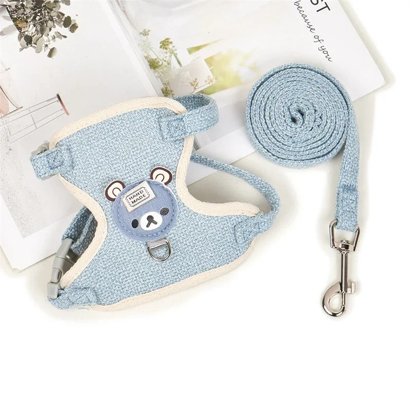 Cute Rabbit Harness Leash Set Bunny Pet Accessories Small Pet Carrier Teddy Bear Cat Leash Rabbit Collar  Rabbit Accessories