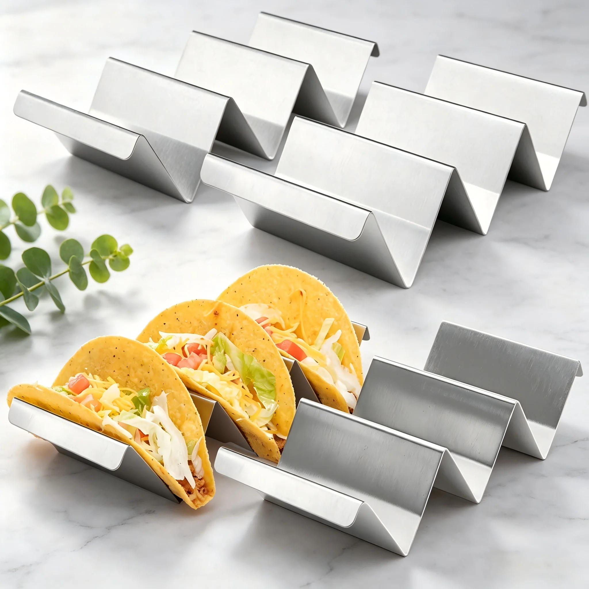 Juego de Soportes para Tacos, 2/6 Piezas, de Acero Inoxidable con Borde Enrollado, Aptos para Horno y Lavavajillas, para el Día del Taco, Cocina Mexicana y Repostería