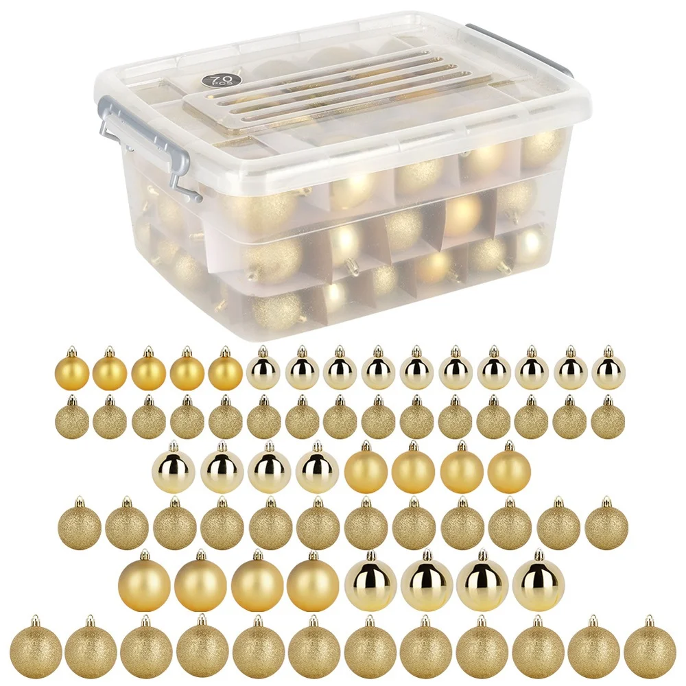 Gouden onbreekbare kerstboomstollen in een doos van 4/5/6 cm, 70 stuks