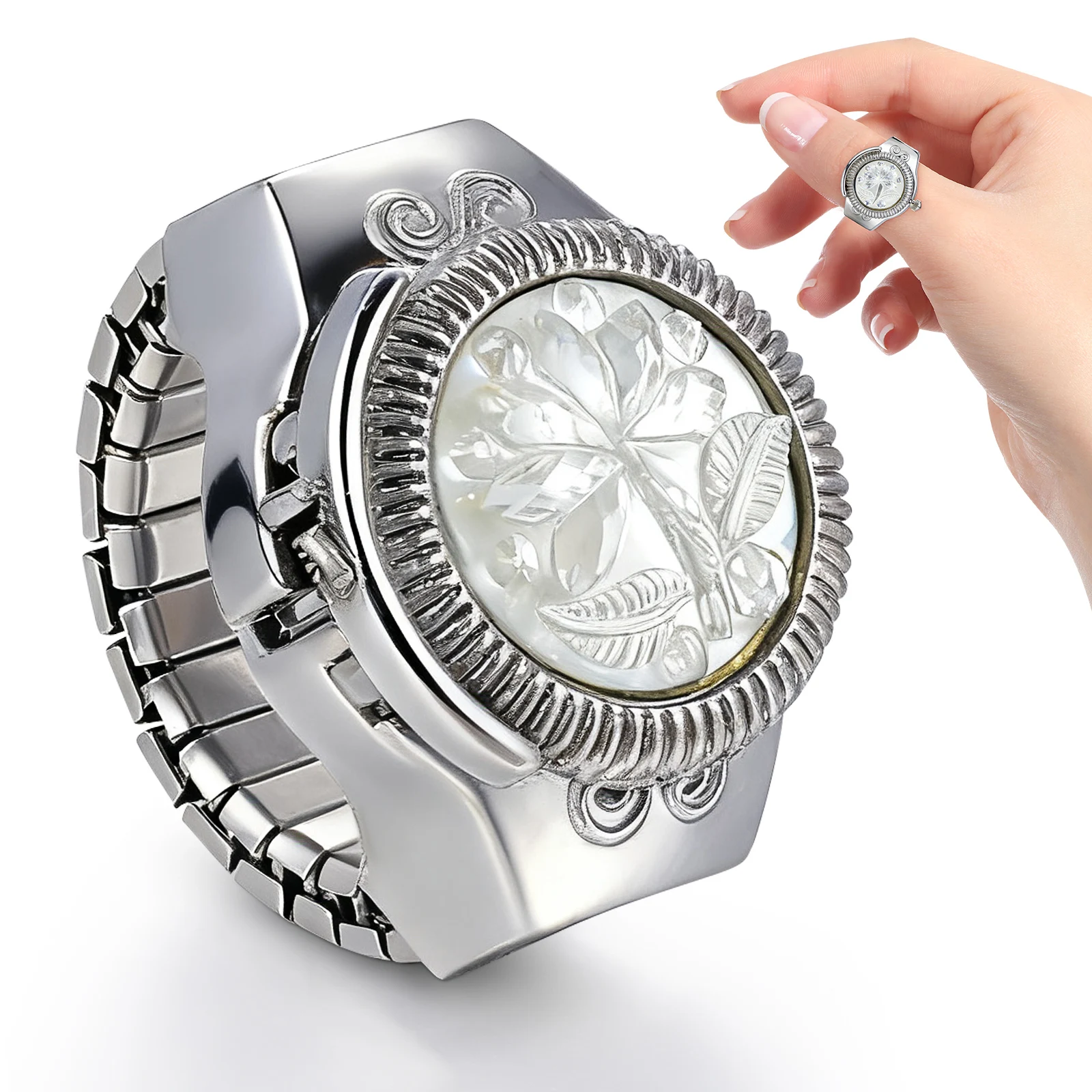 Finger Quartz Watch Rose-Shaped Ring Design Mini Lightweight Zinc Alloy Timepiece Stylish Casual Wear Chic Fashion Jewelry For