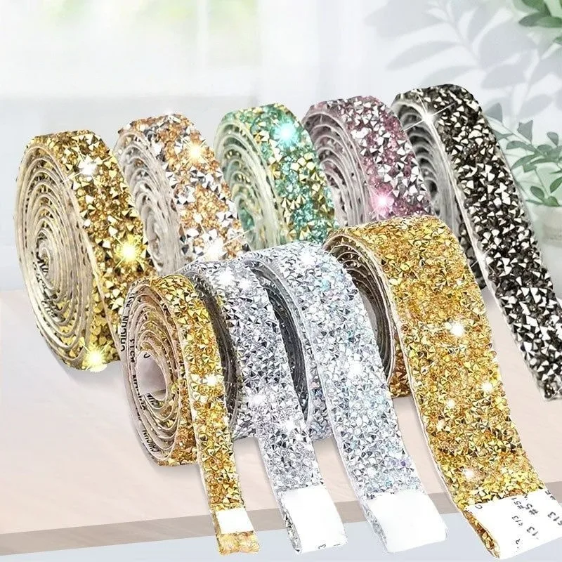 بلينغ حجر الراين ملصقات سلسلة لفة ذاتية اللصق الراتنج الماس للملابس الأحذية ديكور DIY الحرف اليدوية مجوهرات اكسسوارات