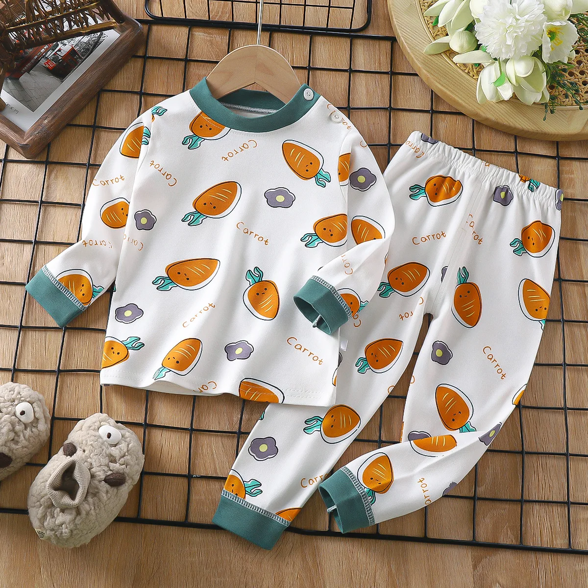 Boys Girls Pajama Sets Cartoon Print Long Sleeve Cute T-Shirt Tops with Pants Toddler Baby Spring Autumn Sleeping Clothes