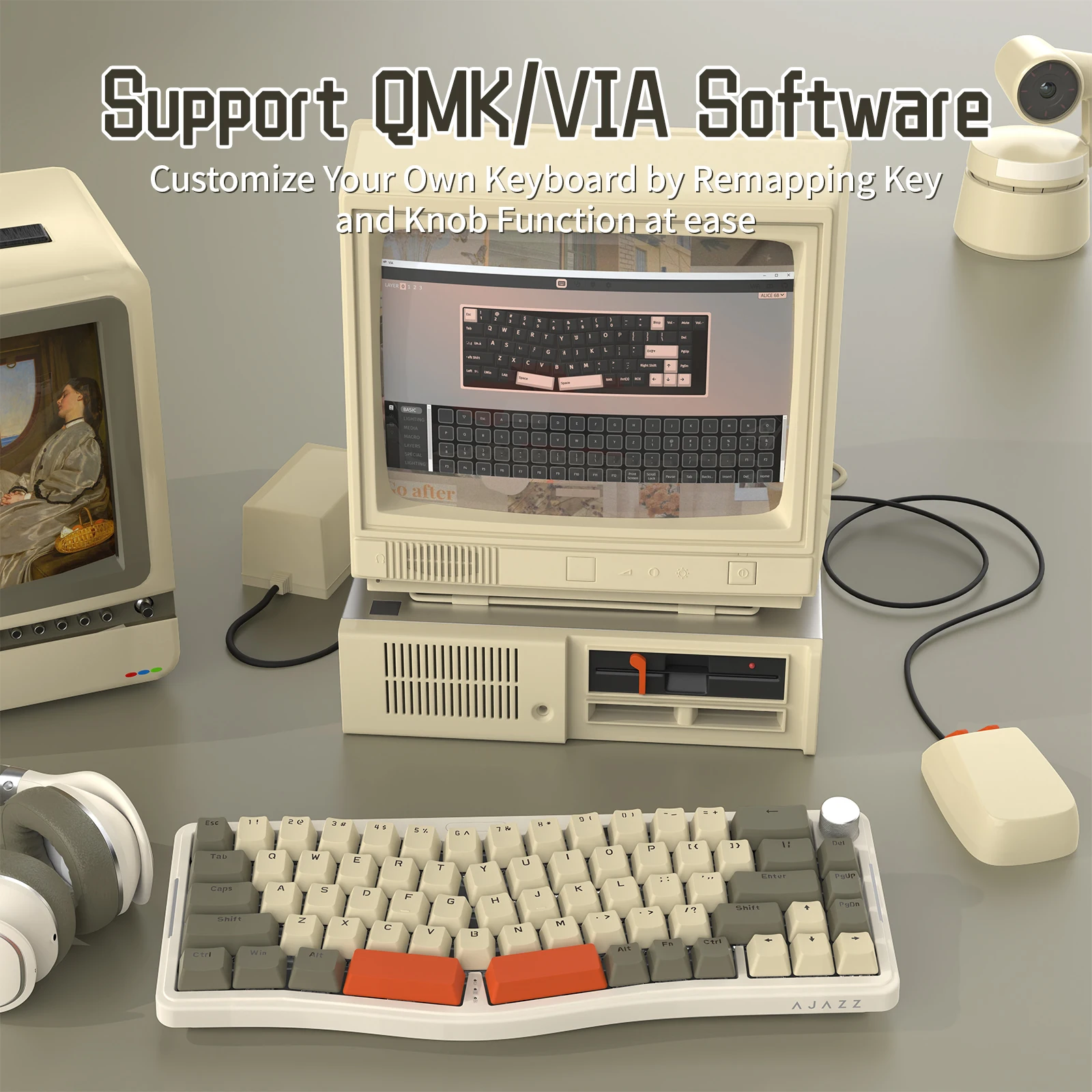 ATTACK SHARK AKS068 لوحة مفاتيح الألعاب الميكانيكية السلكية 65% تخطيط أليس حامل حشية قابل للتبديل السريع مع إضاءة خلفية RGB عبر قابلة للبرمجة