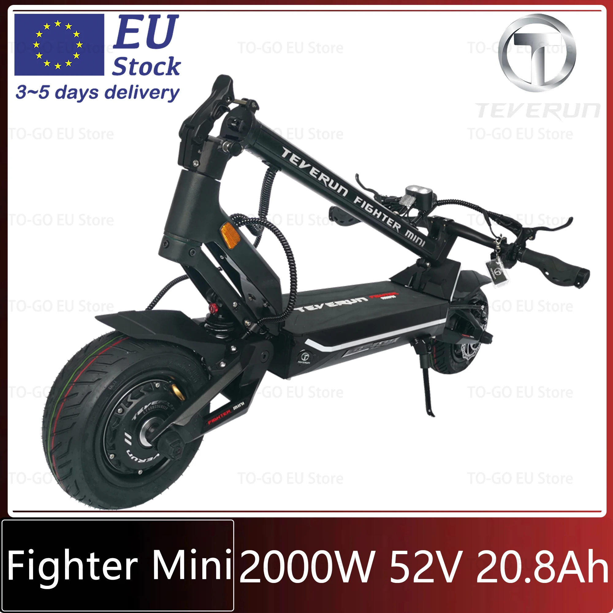 TEVERUN Mini FIGHTER MINI 1000W*2 52V 20.8Ah Peak 2950W Electric Scooter 10*3.0inch Tubeless Tire Hydraulic Brake APP Smart BMS