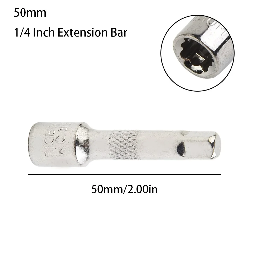 1/4 Inch Chrome Vanadium Steel Extension Bar 50 75 100MM Silver Ratchet Socket Wrench Adapter For Mechanical Repair Hand Tools