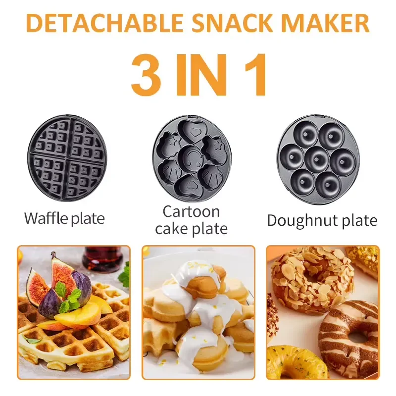 Stainless Steel 3 in 1 Sandwich Maker Mini Waffle Toaster Multifunctional Breakfast Machine for Home Kitchen Appliance