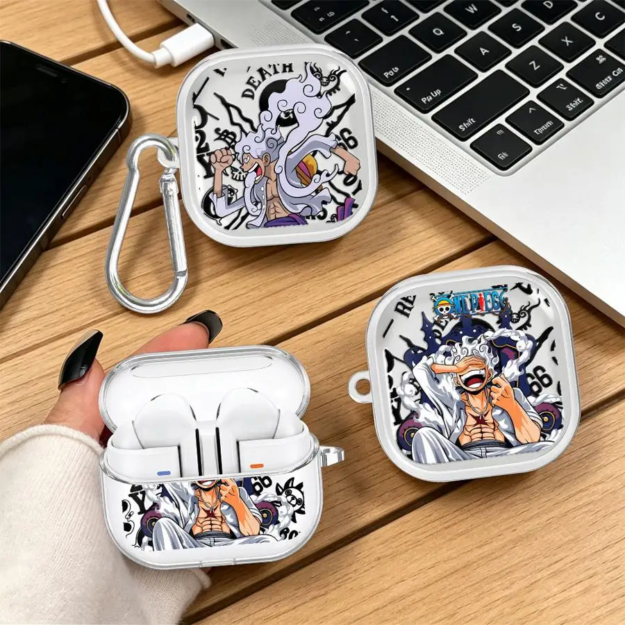 Cool One Piece Luffy Case For Samsung Galaxy Buds 3 FE 2 3Pro 2Pro Live 4 Pro 4Pro Clear Earphone Cases Cover With Hook