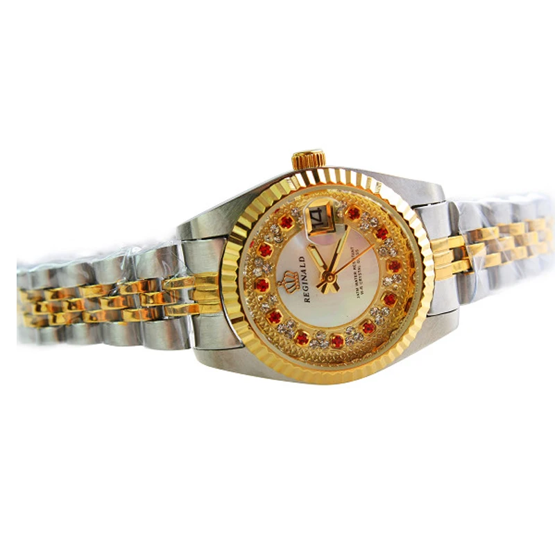 HK Luxury Brand  Red Rhinestone Lady Watch single Calendar Clock waterproof Woman Exquisite Rose Gold Steel Quartz Dress watches