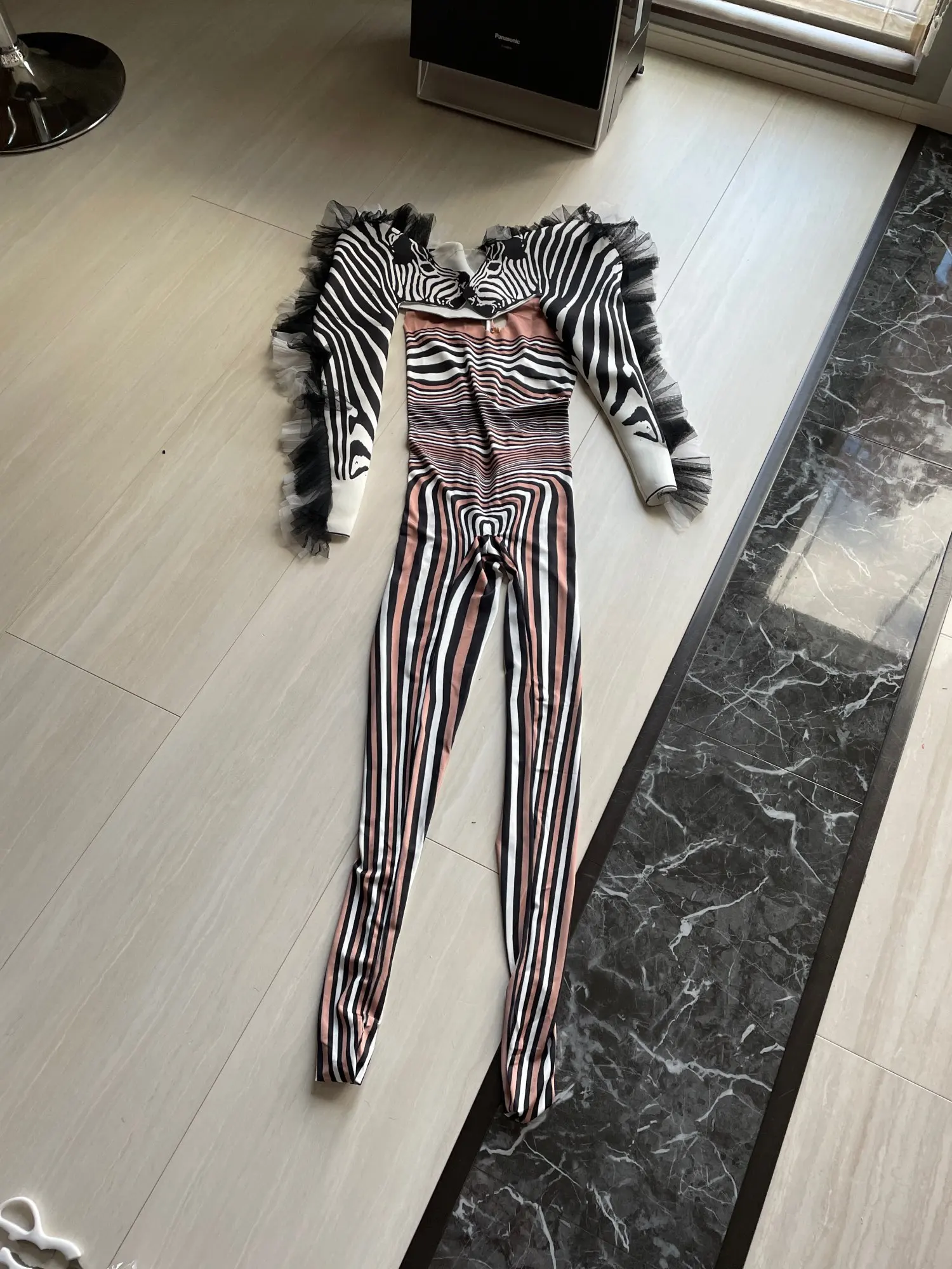 

Women Zebra Pattern All Set Jumpsuits Bar Dance Performance Show Body Suits Singer Sexy Stage 2025 Drag Queen Outfits