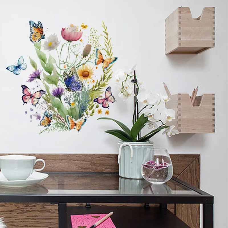 녹색 식물 잎 꽃 세계 나비 변기 스티커, 변기 뚜껑 스티커, 욕실 벽 스티커, 변기 커버 장식, DIY