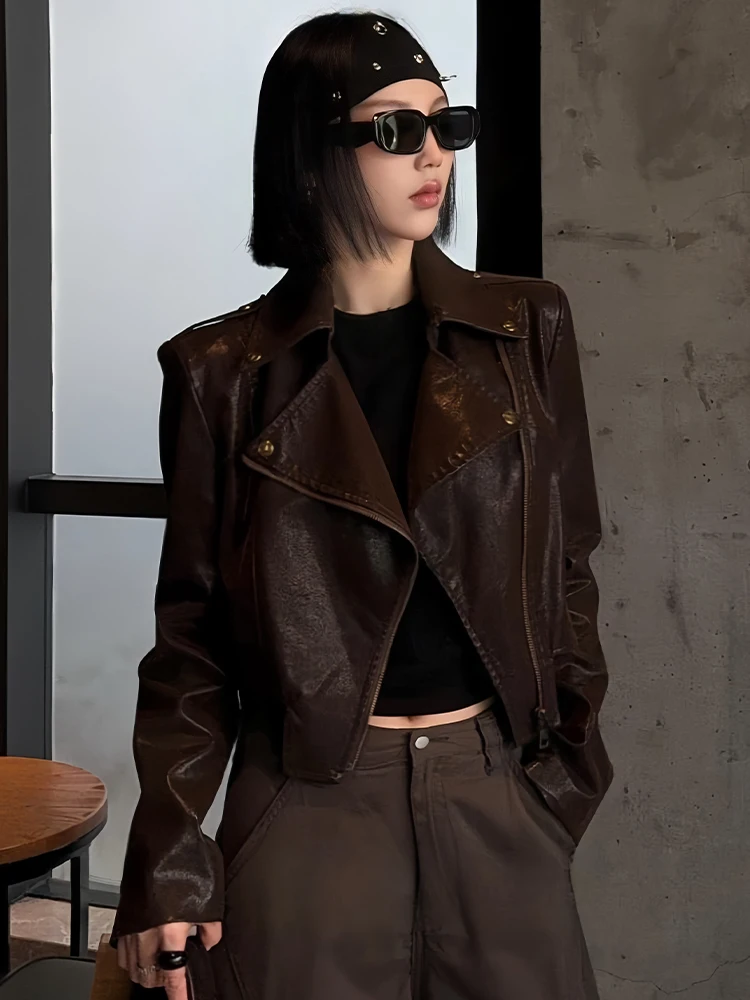 ملابس خارجية نسائية من الجلد من Faionable ملابس خارجية كورية لخريف 2025 معطف فضفاض مناسب للعمر-Defng فرنسي