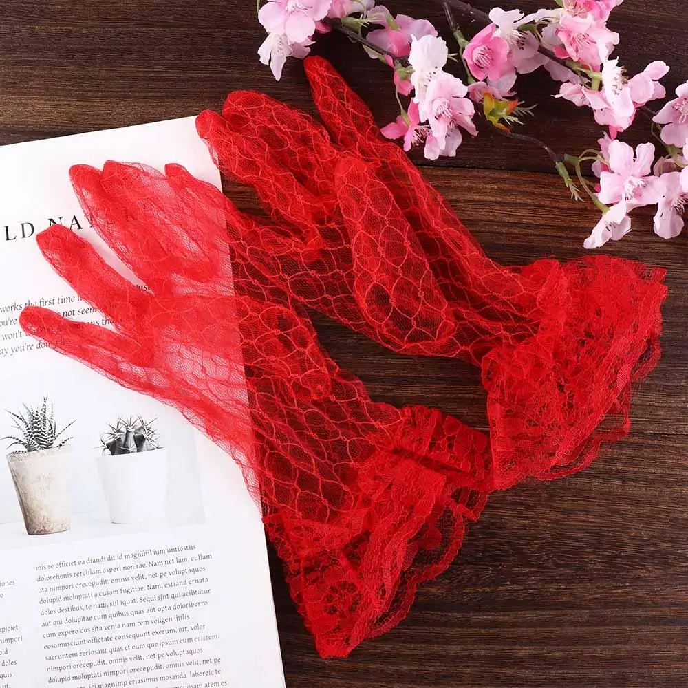 Elastic Elegant Autumn Dress Accessories Short Banquet Wedding Thin Mittens Bridal Mesh Gloves Lace Gloves