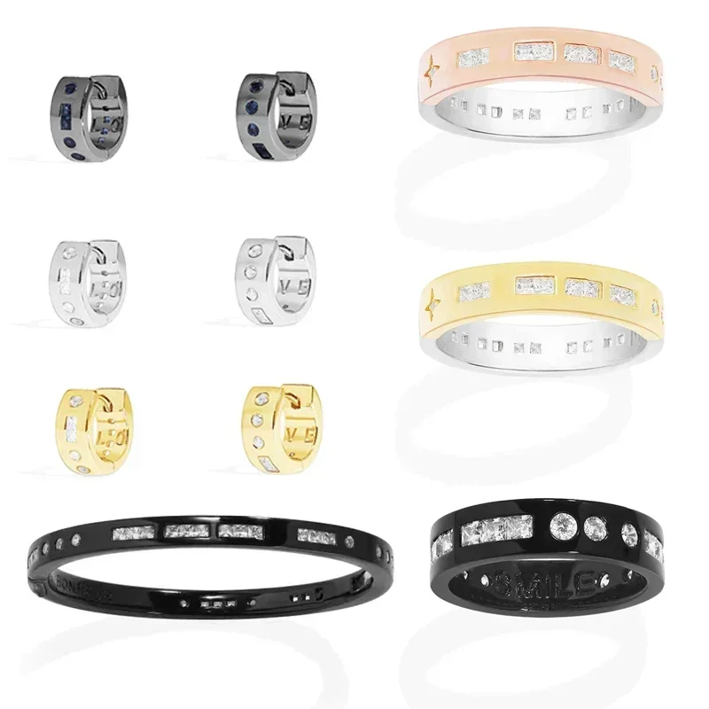 

RP S925 Sterling Silver March New Product Moss Code Love Earrings Couple Ring Fashion Women's Jewelry