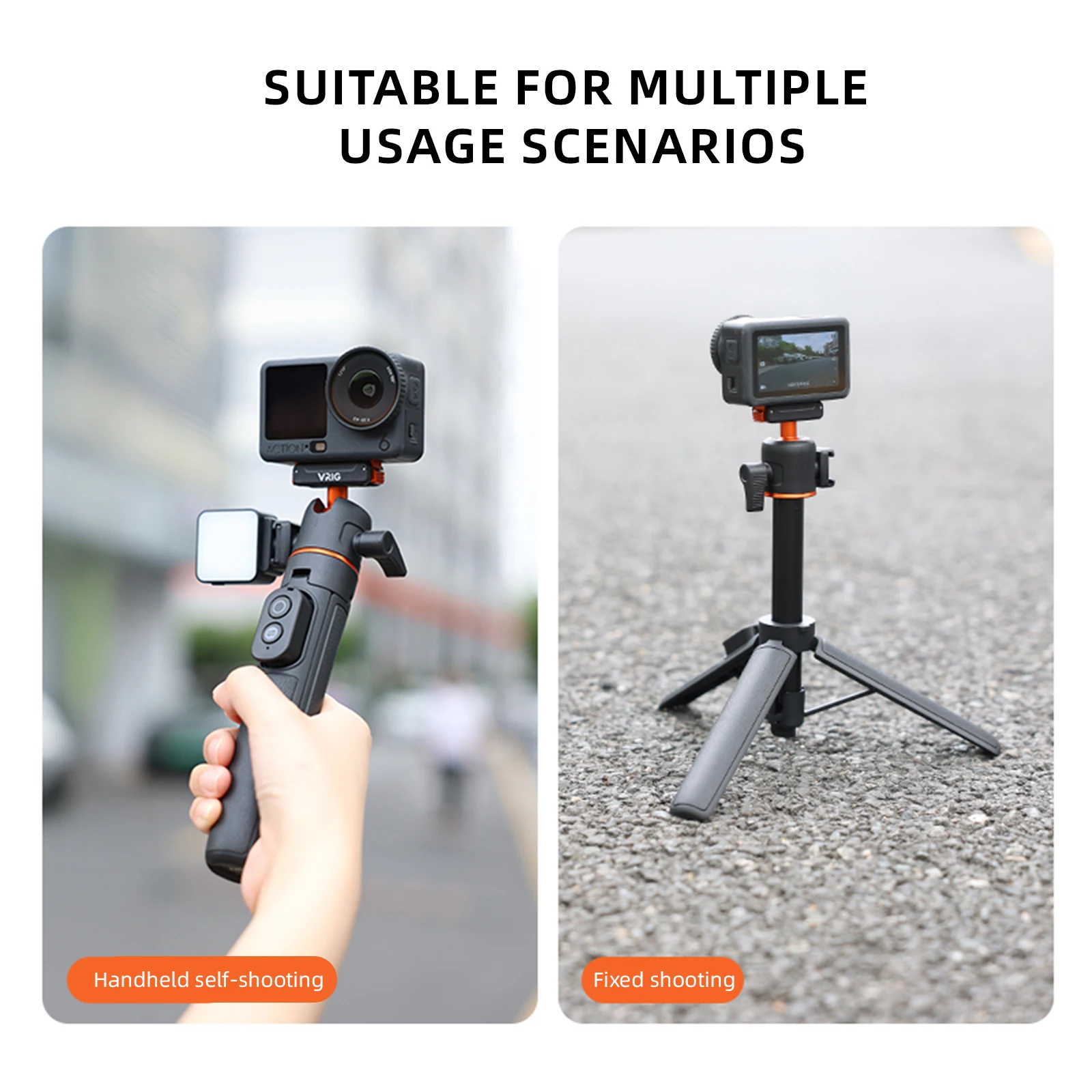 VRIG Magnetic Tripod for DJI Osmo Action 6 5 4 3 Adjustable Selfie Stick Stand Action Camera Accessories w 360 BallHead&ColdShoe