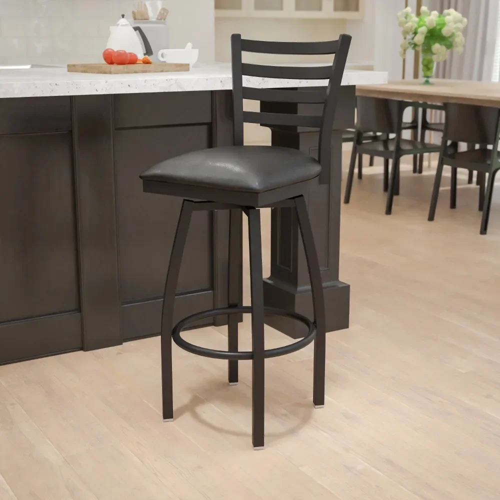 

2023 New HERCULES Series Black Ladder Back Swivel Metal Barstool - Black Vinyl Seat