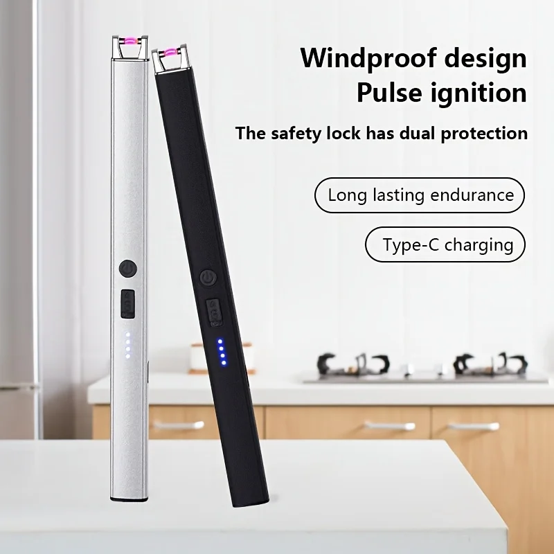 3/ 1Windproof Fireles Electronic Lighter USB Rechargeable Arc Lighter with Safety Lock Portable Kitchen Outdoor BBQ Camping Tool