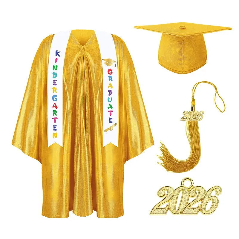 Children Kindergarten Graduation Gown with Tassel Hat and Shawl Kids Bachelor Uniform Graduation Academic Outfit Stage Clothes