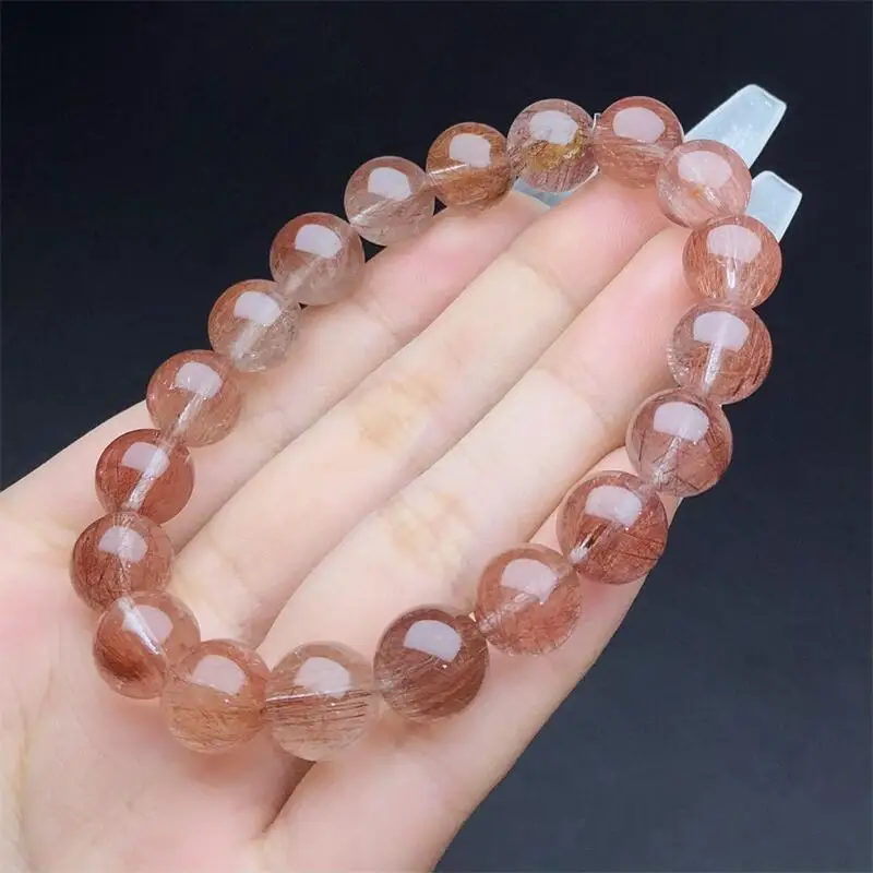 10MM Natural Red Rabbit Hair Quartz Bracelet Handmade Stretch Rope Luxury Jewelry Energy Healing Gift 1PCS