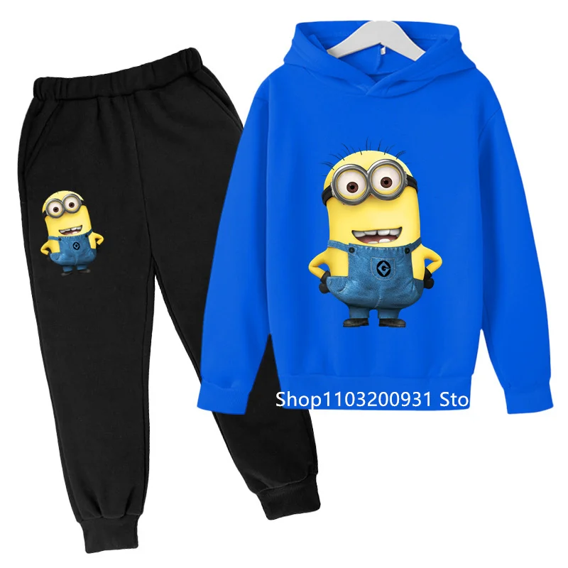 Spring/Summer 2024 New cartoon Minions Children's cotton hoodie set Boys Girls Fashion Casual Ages 4-14