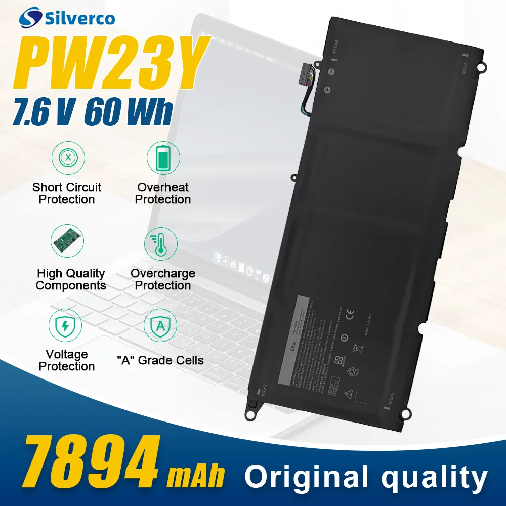 PW23Y 60WH Replacement Laptop Battery for DELL XPS 13 9360 Series RNP72 TP1GT P54G