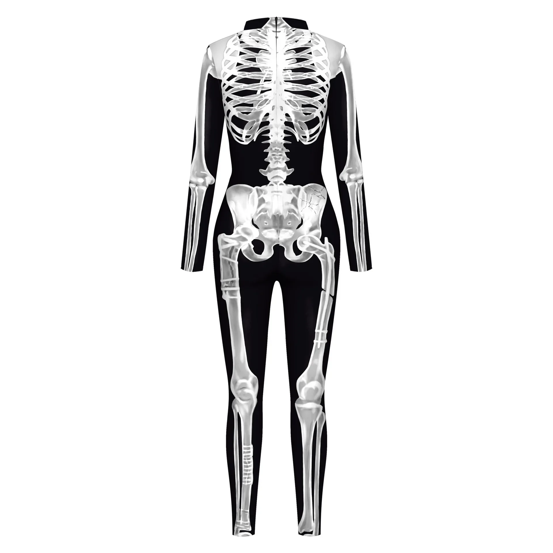 Halloween Costume Men Cosplay Skeleton Jumpsuit Zentai Suit Scary 3D Skull Carnival Fancy Dress Up Party Disguise Punk Bodysuit