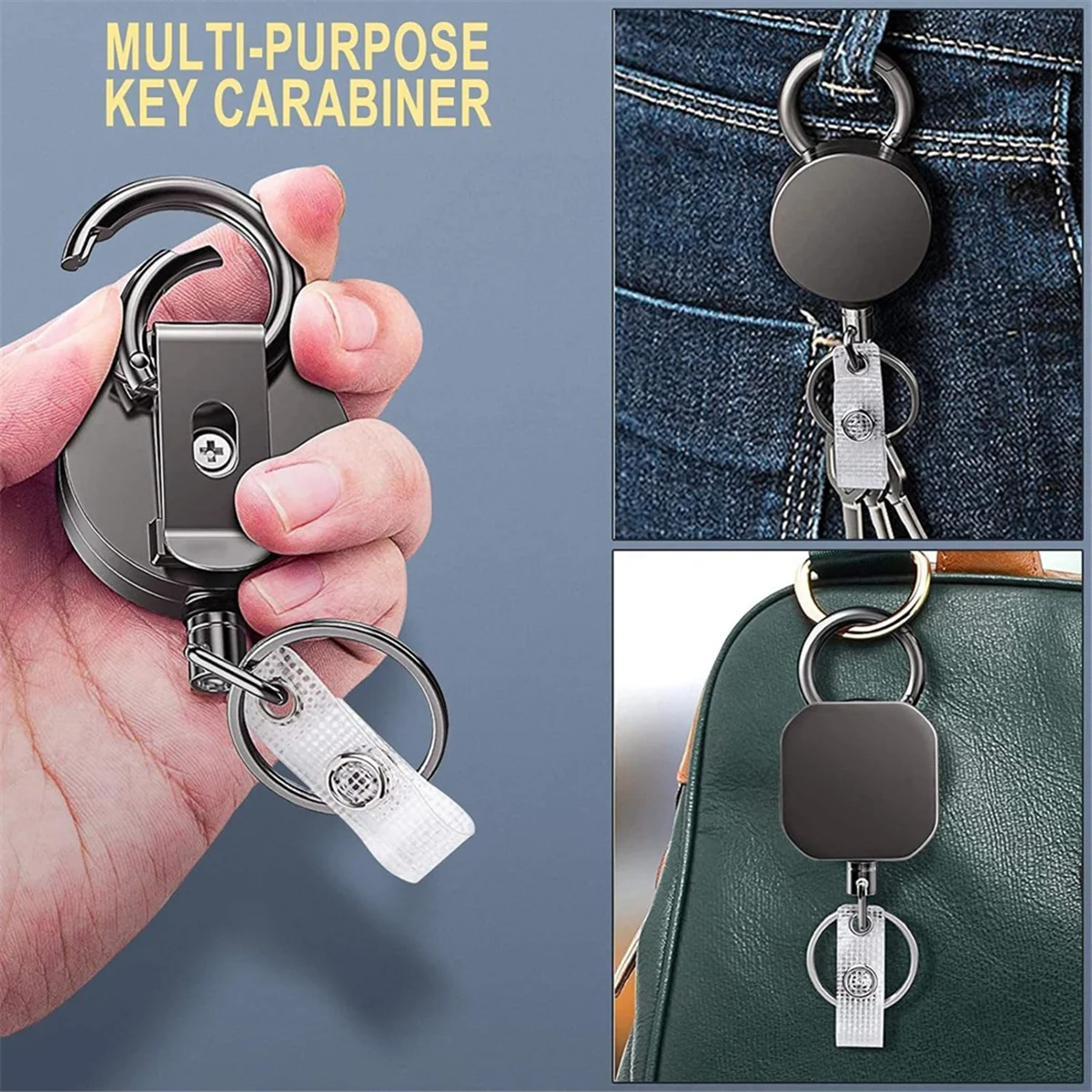 

Retractable Badge Holder Reel 2 Pack Heavy Duty Badge Reels Metal ID Badge Holders with Belt Clip Key Ring 26.8 InchesJAS