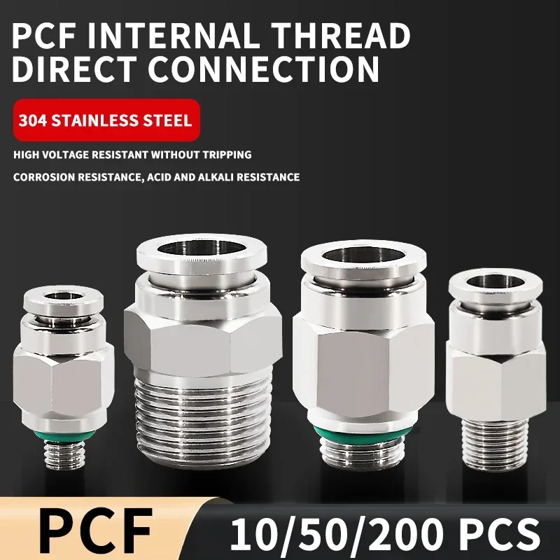 

304 stainless steel metal pneumatic quick Connector PCF 4mm 6mm 8mm Thread 1/8 1/4 3/8 Hose Fittings